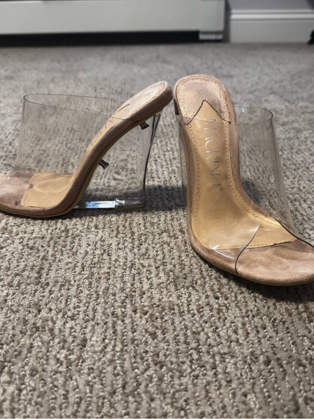 Unk Clear Wedge Mule with Nude Suede Footbed